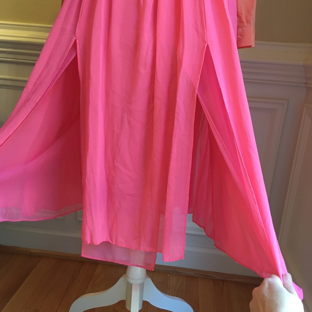 RACHEL ROY Bright Pink Orange Long Sleeve Silk Midi Dress - Picture 10 of 13